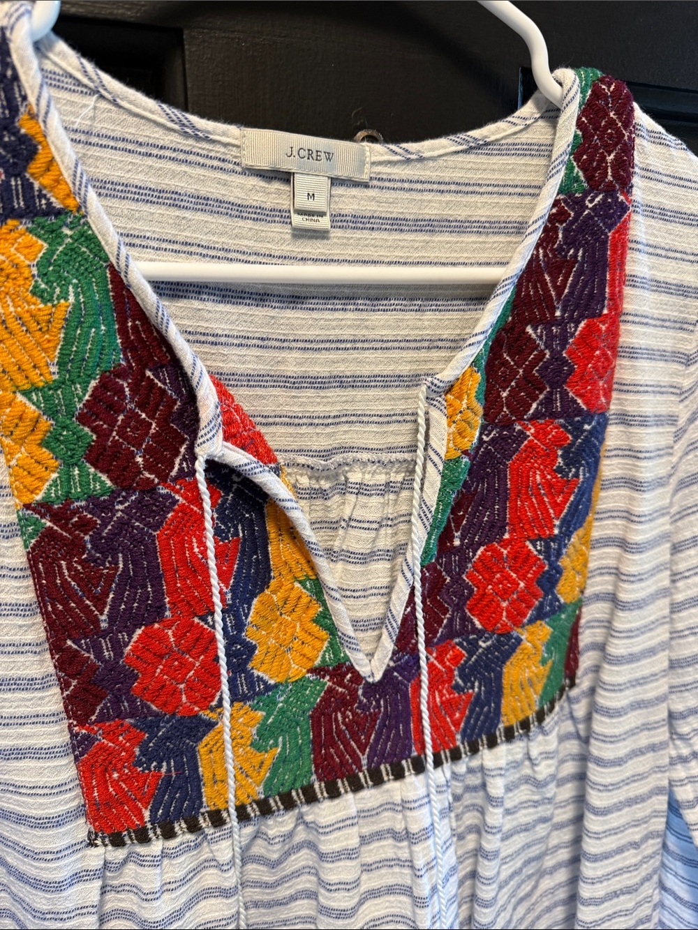 J. Crew Striped Swim Coverup with Multicolor Embroidered Yoke - Picture 2 of 6